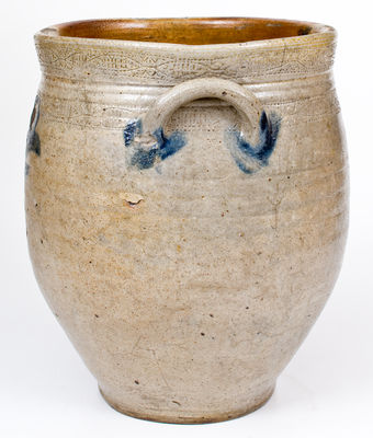 Three-Gallon Stoneware Jar w/ Coggled Designs, Old Bridge, NJ, probably Bissett Family, circa 1810's