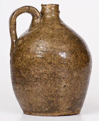 Very Rare Small-Sized Alkaline-Glazed Stoneware Jug w/ Incised Inscription, possibly Dave, Edgefield District, SC