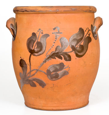 JOHN BELL / WAYNESBORO, Pennsylvania Redware Jar Inscribed by Victor Conrad Bell for Itinerant Potter Daniel Coughlin