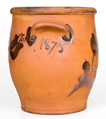 Exceedingly Rare and Important JOHN BELL / WAYNESBORO Redware Jar Inscribed by V.C. Bell for Itinerant Potter