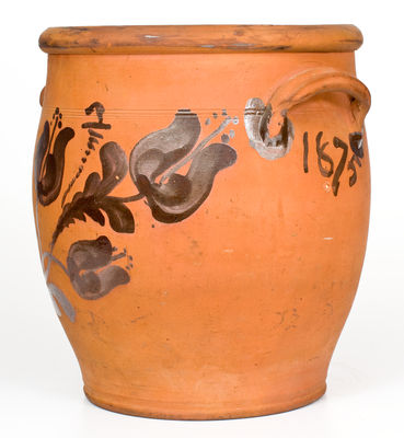 Exceedingly Rare and Important JOHN BELL / WAYNESBORO Redware Jar Inscribed by V.C. Bell for Itinerant Potter