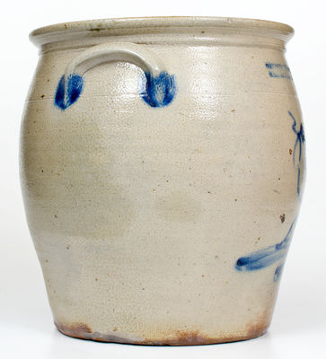 Scarce COWDEN & WILCOX / HARRISBURG, PA Four-Gallon Stoneware Jar w/ Bird-with-Worm Decoration