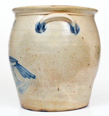 Scarce COWDEN & WILCOX / HARRISBURG, PA Four-Gallon Stoneware Jar w/ Bird-with-Worm Decoration
