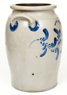 Four-Gallon Stoneware Jar w/ Cobalt Vine Decoration, HAMILTON / & CO. / Greensboro / PA