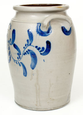 Four-Gallon Stoneware Jar w/ Cobalt Vine Decoration, HAMILTON / & CO. / Greensboro / PA