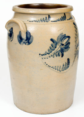 Fine 6 Gal. Western PA Stoneware Jar w/ Elaborate Floral Vine Decoration