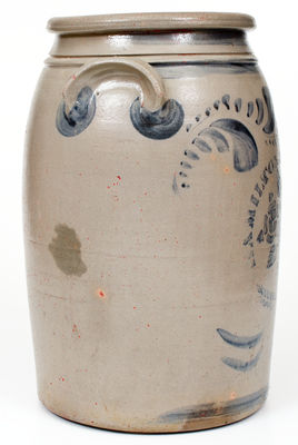 4 Gal. HAMILTON & JONES, Greensboro, PA Stoneware Jar w/ Bold Stenciled Rose Decoration