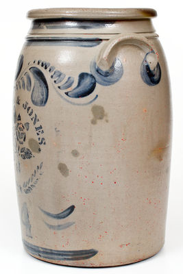 4 Gal. HAMILTON & JONES, Greensboro, PA Stoneware Jar w/ Bold Stenciled Rose Decoration