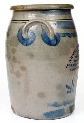 3 Gal. Western PA Stoneware Jar with Bold Stenciled BRIDGEPORT, PA Advertising