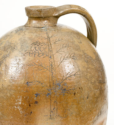 Outstanding Ohio Stoneware Jug w/ Elaborate Incised / Impressed Designs incl. Horse, Tree and Woman Motifs