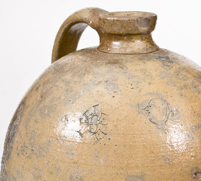 Outstanding Ohio Stoneware Jug w/ Elaborate Incised / Impressed Designs incl. Horse, Tree and Woman Motifs