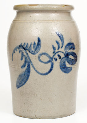 Fine Western PA Stoneware Jar w/ Two-Sided Freehand Decoration