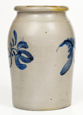 Fine Western PA Stoneware Jar w/ Two-Sided Freehand Decoration
