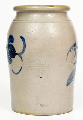 Fine Western PA Stoneware Jar w/ Two-Sided Freehand Decoration