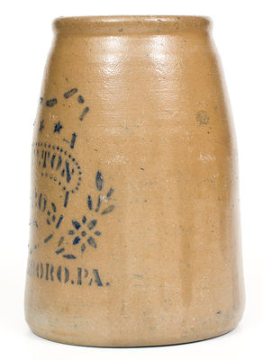 J. HAMILTON & CO. / GREENSBORO, PA Stoneware Canning Jar w/ Shield and Stars Decoration