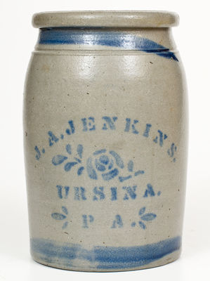 Western PA Stoneware Jar with URSINA, PA Stenciled Advertising