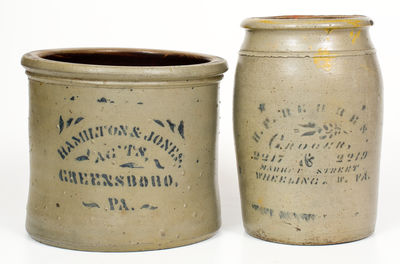 Lot of Two: HAMILTON & JONES / GREENSBORO, PA Jar and WHEELING, WV Crock