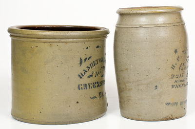 Lot of Two: HAMILTON & JONES / GREENSBORO, PA Jar and WHEELING, WV Crock