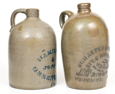 Lot of Two: Small Western PA Stoneware Jugs, HAMILTON & JONES and WHEELING, WV Advertising