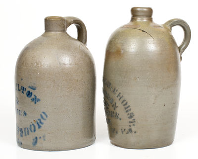 Lot of Two: Small Western PA Stoneware Jugs, HAMILTON & JONES and WHEELING, WV Advertising