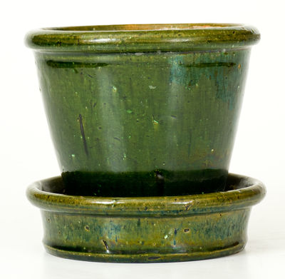 Green-Glazed JOHN BELL / WAYNESBORO Redware Flowerpot