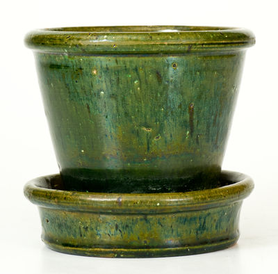 Green-Glazed JOHN BELL / WAYNESBORO Redware Flowerpot