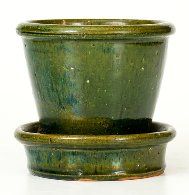 Green-Glazed JOHN BELL / WAYNESBORO Redware Flowerpot