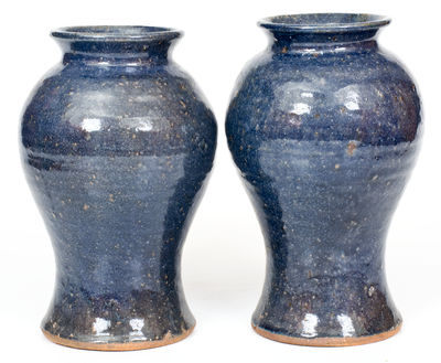 Pair of Cobalt-Glazed Stoneware Vases, B. B. CRAIG / VALE, NC