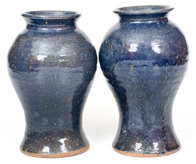 Pair of Cobalt-Glazed Stoneware Vases, B. B. CRAIG / VALE, NC