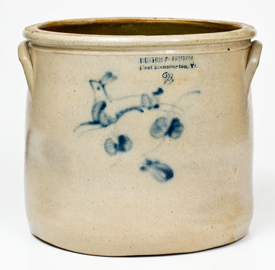 2 Gal. NORTON & FENTON / East Bennington, Vt. Stoneware Crock w/ Rabbit Decoration