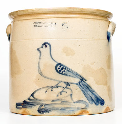 Rare 5 Gal. COWDEN & WILCOX / HARRISBURG, PA Stoneware Bird Crock