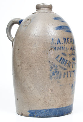 2 Gal. Western PA Stoneware Jug with PITTSBURGH Family Grocer Advertising