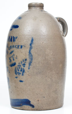 2 Gal. Western PA Stoneware Jug with PITTSBURGH Family Grocer Advertising