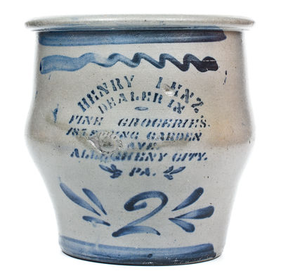 2 Gal. HENRY LENZ / ALLEGHENY CITY, PA (Pittsburgh) Stenciled Groceries Advertising Jar