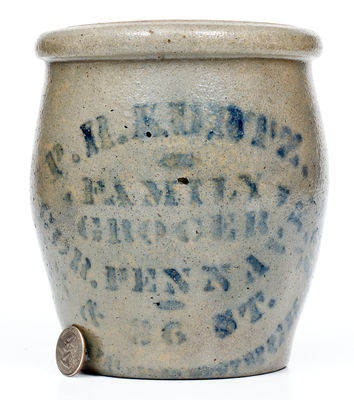 Fine Small-Sized Western PA Stoneware Pittsburgh, PA Stenciled Advertising Jar