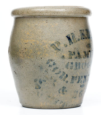 Fine Small-Sized Western PA Stoneware Pittsburgh, PA Stenciled Advertising Jar