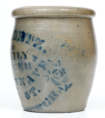 Fine Small-Sized Western PA Stoneware Pittsburgh, PA Stenciled Advertising Jar