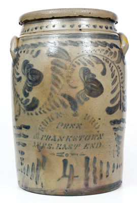 4 Gal. Elaborate Western PA Stoneware Jar with Stenciled EAST END (Pittsburgh) Advertising