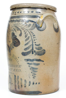 4 Gal. Elaborate Western PA Stoneware Jar with Stenciled EAST END (Pittsburgh) Advertising