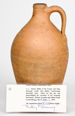 Quart-Sized Stoneware Jug, attributed to Edward Webster, Fayetteville, NC, circa 1820