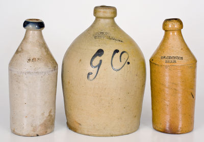 Lot of Three: C. W. BRAUN / BUFFALO, NY Stoneware Script Jug with 2 Stoneware Bottles