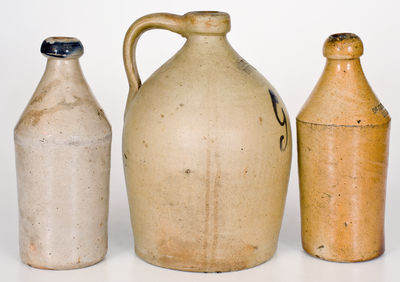 Lot of Three: C. W. BRAUN / BUFFALO, NY Stoneware Script Jug with 2 Stoneware Bottles