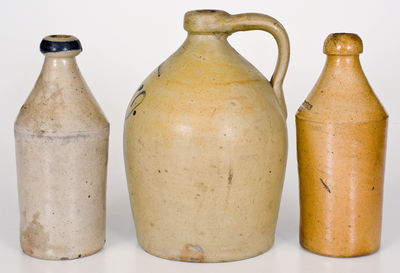 Lot of Three: C. W. BRAUN / BUFFALO, NY Stoneware Script Jug with 2 Stoneware Bottles
