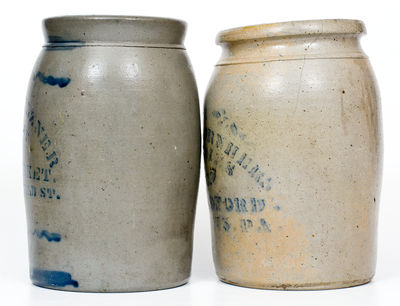 Lot of Two: Western PA Stoneware Jars with PITTSBURGH MEAT MARKET and GROCERIES Advertising