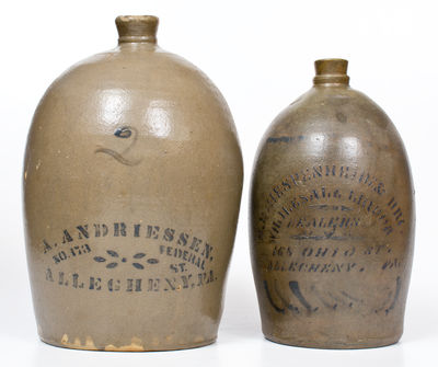 Lot of Two: Western PA Stoneware Jugs w/ Stenciled ALLEGHENY, PA Advertising