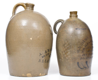 Lot of Two: Western PA Stoneware Jugs w/ Stenciled ALLEGHENY, PA Advertising