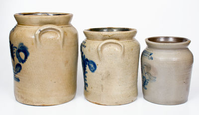 Lot of Three: J. HEISER / BUFFALO, NY Graduated Stoneware Jars w/ Floral Decoration