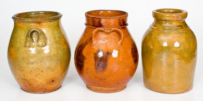 Lot of Three: Glazed Redware Jars, NY, NJ and Canada