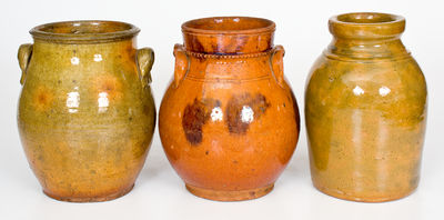 Lot of Three: Glazed Redware Jars, NY, NJ and Canada