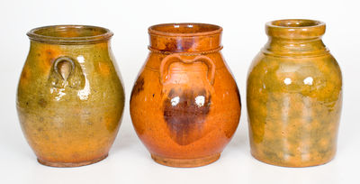 Lot of Three: Glazed Redware Jars, NY, NJ and Canada